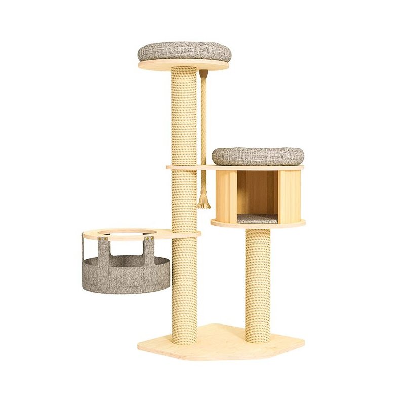 Lattiasta kattoon ulottuva puinen huoneisto kiipeilys runko kissan torni