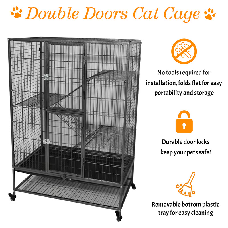 Suuri raskas 2/3/4-tason metalli sisätilojen putki-kissan häkki pyörillä Suuri raskas 2/3/4-tason metalli sisätilojen putki-kissan häkki pyörillä