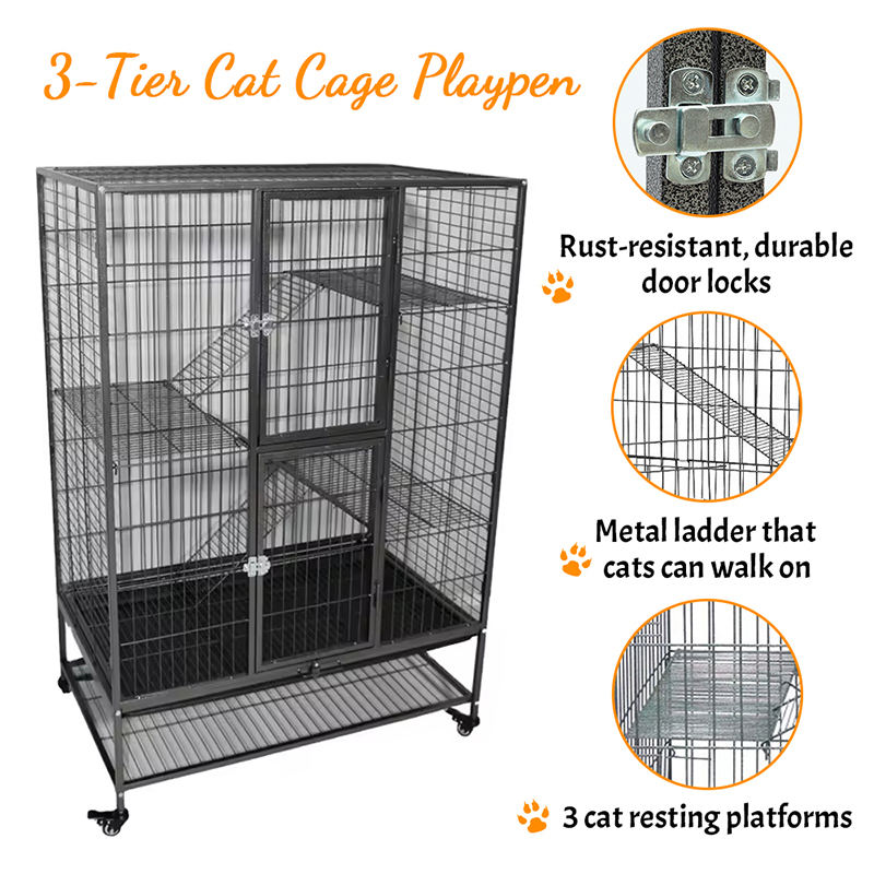 Suuri raskas 2/3/4-tason metalli sisätilojen putki-kissan häkki pyörillä Suuri raskas 2/3/4-tason metalli sisätilojen putki-kissan häkki pyörillä