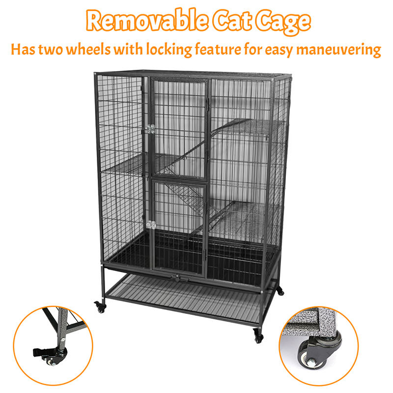 Suuri raskas 2/3/4-tason metalli sisätilojen putki-kissan häkki pyörillä Suuri raskas 2/3/4-tason metalli sisätilojen putki-kissan häkki pyörillä