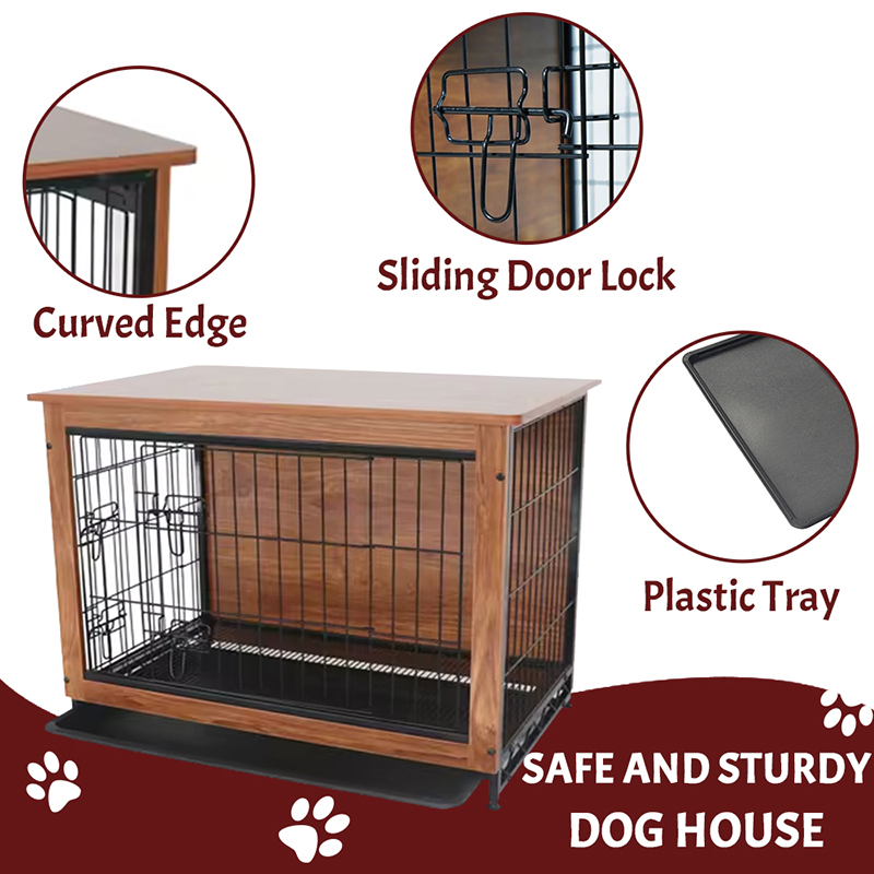 Sisätiloissa iso puumetallihuonekalustyylinen koiran laatikko Sisätiloissa iso puumetallihuonekalustyylinen koiran laatikko