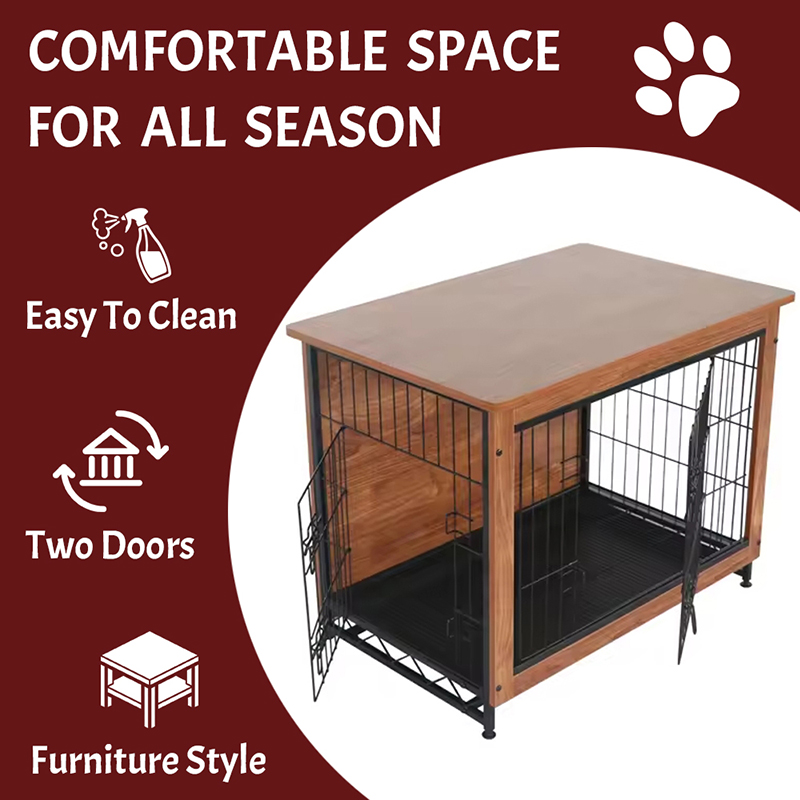 Sisätiloissa iso puumetallihuonekalustyylinen koiran laatikko Sisätiloissa iso puumetallihuonekalustyylinen koiran laatikko