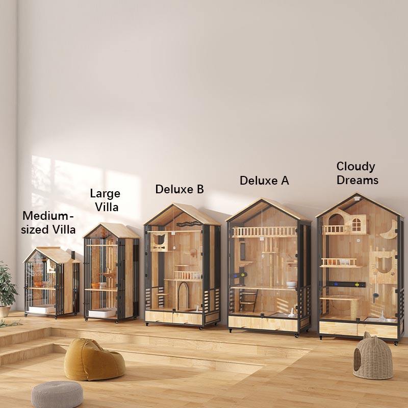 Monikerroksinen puu huvilan häkki sisätiloissa Monikerroksinen puu huvilan häkki sisätiloissa