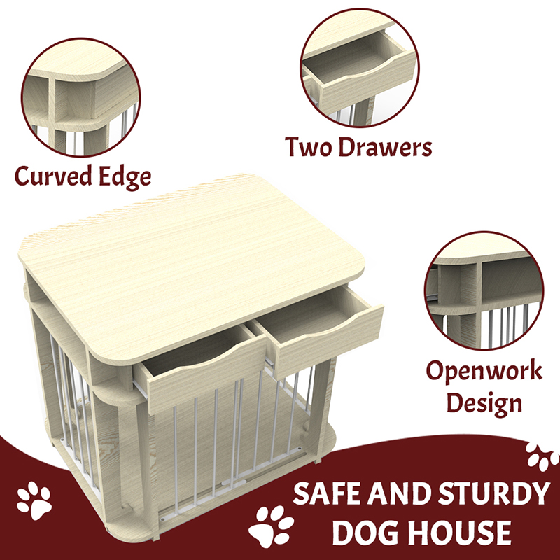 Beige moderni sisäkalusteet tyylinen puumetalli koiran häkki Beige moderni sisäkalusteet tyylinen puumetalli koiran häkki