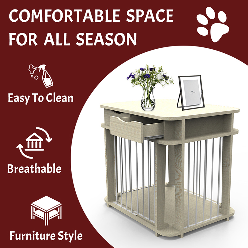 Beige moderni sisäkalusteet tyylinen puumetalli koiran häkki Beige moderni sisäkalusteet tyylinen puumetalli koiran häkki